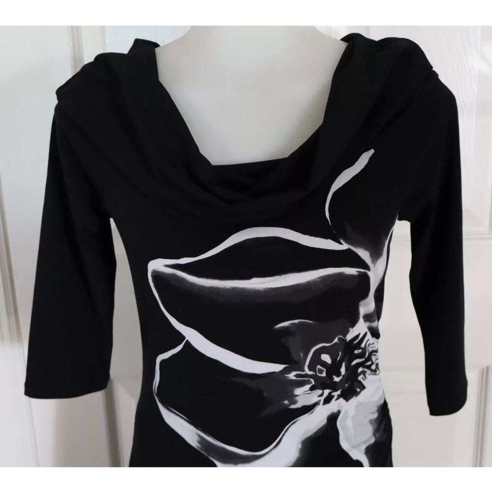 WHBM Black Floral Cowl Neck Dress L - Picture 2 of 9